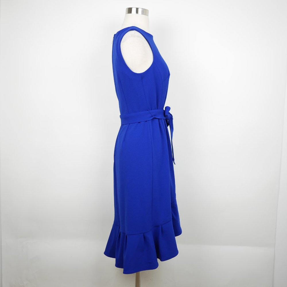 CALVIN KLEIN Women's 4 Cobalt blue sleeveless stretch dress ruffled hem knee lth - Picture 7 of 10